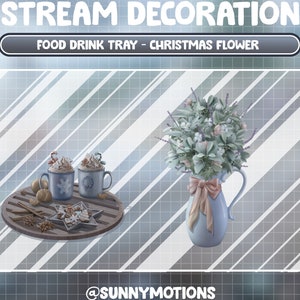 Animated Twitch Overlay Stream Decoration: Hot Cocoa Chocolate, Ginger Bread, Anise, Cinnamon, Bow / Kawaii Aesthetic Christmas Flowers Vase