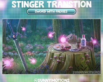 Animated Stream Stinger Transition / Warrior Fantasy Sword Twitch Overlay / Magical Fairy Theme / Pink Faeries / Dust In Forest Night Time