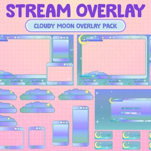 Full Animated Twitch Vaporwave SunRise Blue Green Purple Iridescent Rainbow Magical Cloudy Aesthetic Stream Package / Kawaii / Moon