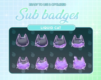 Purple Liquid Cat Bottle Twitch Sub Bit Badges / Kawaii Star Bottle / Cute Violet Badges For Streamer / Magic Cat Ear / Meow Twitch Overlay
