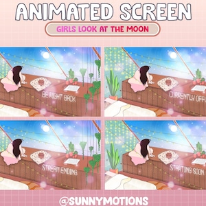 5x Animated Attic Bedroom Twitch Screen Overlay / Star Moon / Aesthetic Dark Night / Kawaii Twitch Overlay / Pink Cozy Girl Streamer Graphic