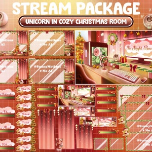 ANIMATED Twitch Overlay Stream Paket: Lo-fi Ästhetik Frohe Weihnachten PC Raum Einrichtung, Gemütliche Winter Einhorn Alarm Szene, Weihnachtsbaum, Neujahr