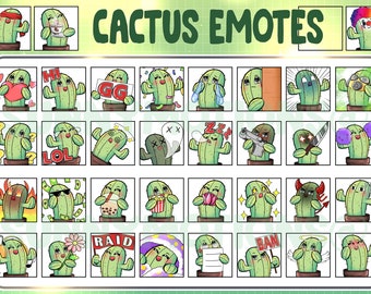 35x Cute Chibi Green Cactus Plant Twitch Discord Mixer Youtube Emotes / Kawaii Cactus Emoji / Subscriber Badges / Loyalty Sub Bit Badges