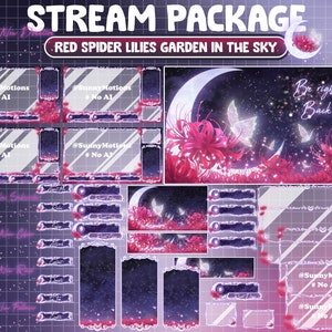 ANIMATED Stream Package: Field Red Spider Lily Sky Garden, Lycoris Flower Forest, Fairy Crescent Butterfly Twitch Overlay Alert Panel Scene