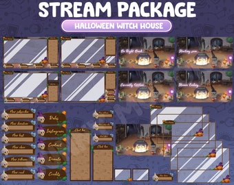 VOLLSTÄNDIG ANIMIERTES Halloween-Twitch-Overlay-Stream-Paket / Hexenhaus / Kürbisgeist / Hexe der Nacht / Black Cat Gothic Eve Spooky Dark
