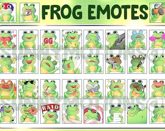 35 Twitch Discord Emotes Linda Rana Verde / Kawai Chibi Emoji / Froggy Sub Bit Insignias / Streamer P2U Paquete Prefabricado / Paquete de Mascotas para Mezclador