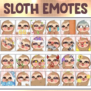 32 Cute Kawaii Sloth Twitch Discord Emotes / Kawai Animal Emoji / Subscriber / Loyalty Sub Bit Badges / Channel Points / Brown Mammal Bundle