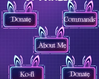 60 Kawaii Bunny Twitch Panels, Minimal Aesthetic Design, Cottagecore Cozy Easter Panels For Streamer, Cute Rabbit Ears, Neon Box, Banners