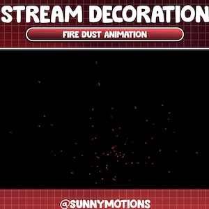 May include: A black background with a red, animated fire dust effect. The text "FIRE DUST ANIMATION" is displayed in a red box at the top of the image. The text "@SUNNYMOTIONS" is displayed at the bottom of the image.