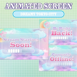 ANIMATED Twitch Cute Pastel Dreamy Cloud Sky Screens With Loading Bar / Offline / BRB / Starting Soon / Kawaii / Moon / Streamlabs Widgets