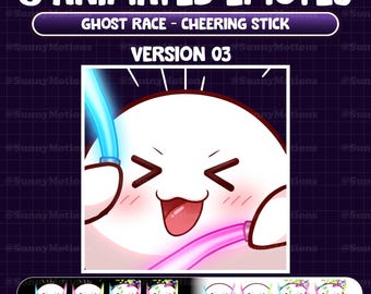 Animerade Twitch-emotes: Söt spökrave-ljusstav P2, fallande konfetti, kawaii chibi-boo-boo-spöke, Halloween-emoji Stream Discord