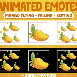 Könnte beinhalten: Animierte Mango-Emojis in verschiedenen Bewegungsstadien, darunter Fliegen, Fallen und Schlagen. Die Emojis sind gelb mit einem leichten Orangeton und haben eine glänzende, glänzende Oberfläche. Der Hintergrund ist ein Gittermuster in Gelb und Orange.