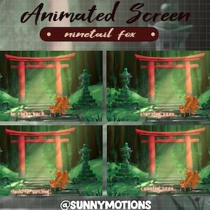 Peaceful Green Japanese Forest Twitch Screen Overlay / Spirit Nine Tailed Fox In Magical Forest Stream Overlay Set / Torri Gate Japan Scenes