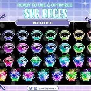 31 Colorful Magical Witch Cauldron Complete Twitch Tier Sub Badges Set, Galaxy Halloween Sky Night Celestial Bit Sub Streamers Discord Roles