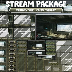 FULL ANIMATED Stream Package: Military Room Vibe, Green Camo Twitch Overlay, Military Uniform Train, Soldiers, Armed Forces At Wild Desert image 1
