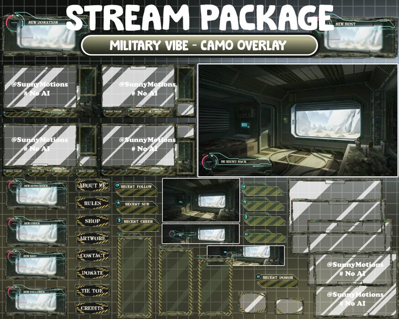 FULL ANIMATED Stream Package: Military Room Vibe, Green Camo Twitch Overlay, Military Uniform Train, Soldiers, Armed Forces At Wild Desert image 1