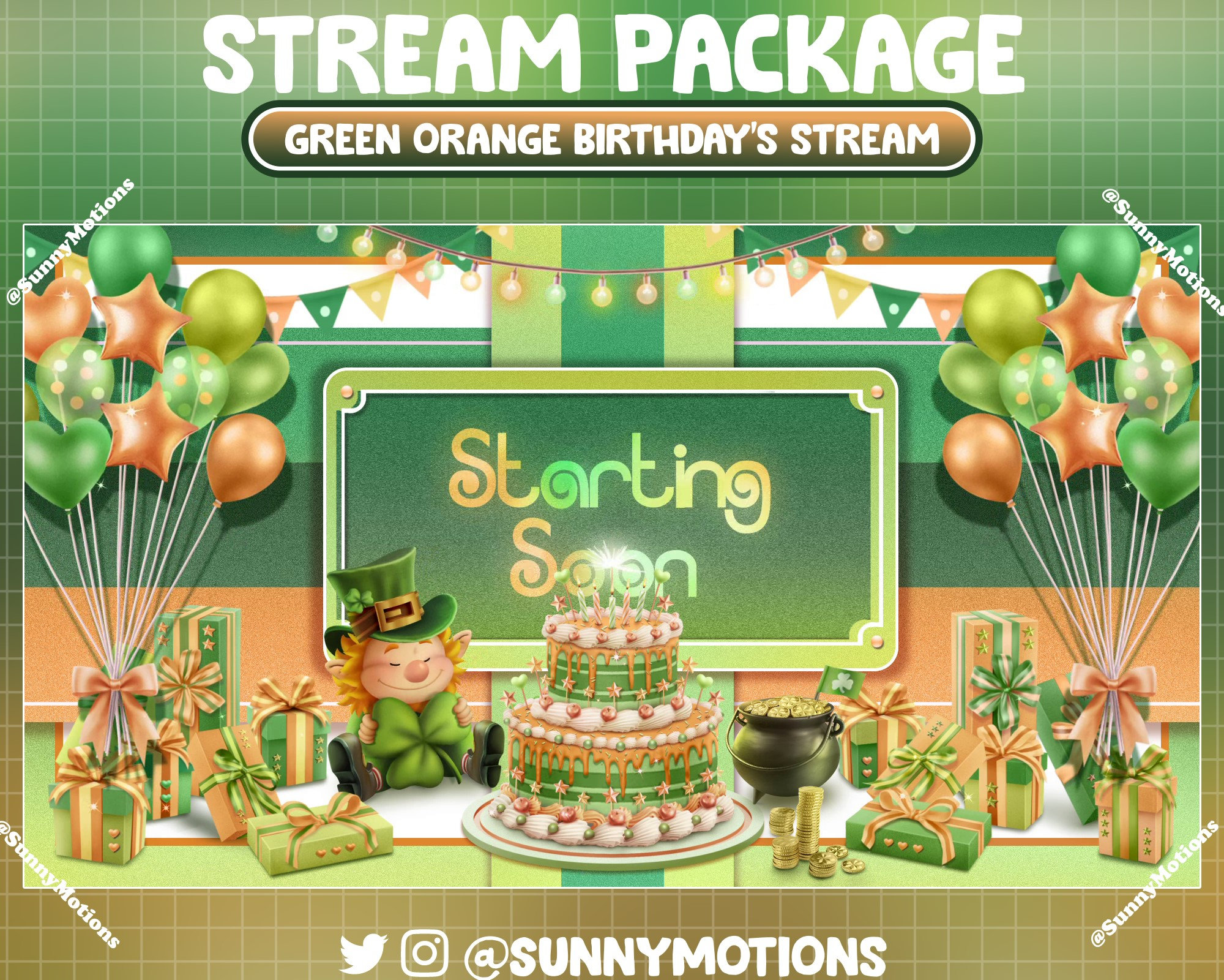 ANIMATED Stream Package: Pastel Green Orange Cozy Stream Lucky Room ...