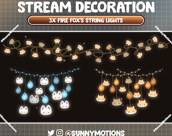 Animated Stream Decoration: Aesthetic Winter Icy Wolf's Light String, Fire Orange Fox Light Chain, Flame Night Party Fire Led Twitch Overlay