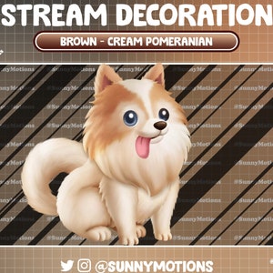 Animowana dekoracja strumienia zwierzęca miękka pluszowa zabawka: Lo-fi estetyczna brązowo-kremowa biała pomeranian pies, szpic szczeniak dodatek Kawaii Twitch Overlay