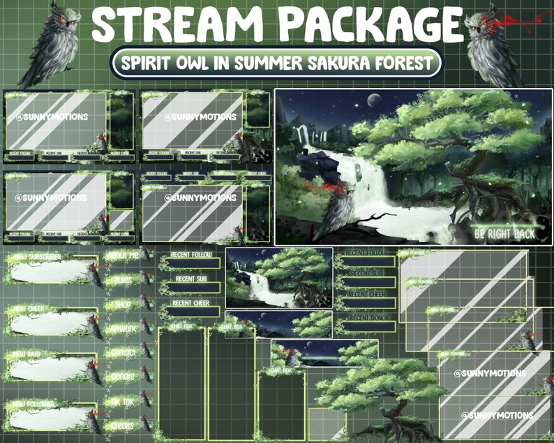 Recent Sub ANIMATED Twitch Stream Overlay Package: Magical Green Sakura Cherry ...