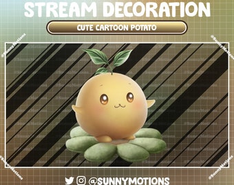 3 animierte Stream-Dekoration: Ästhetische süße Kartoffel, grüne Pflanze, weiches Kissenspielzeug, warmes Haus, Lo-Fi-Spiel-PC-Schreibtisch-Raum-Add-on-Twitch-Overlay