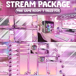ANIMATED Twitch Overlay Stream Package / Lo-fi Aesthetic Lily Flower / Pink Plant House / Cozy Spring Gamer Play Room /Nine Tailed Fox Theme