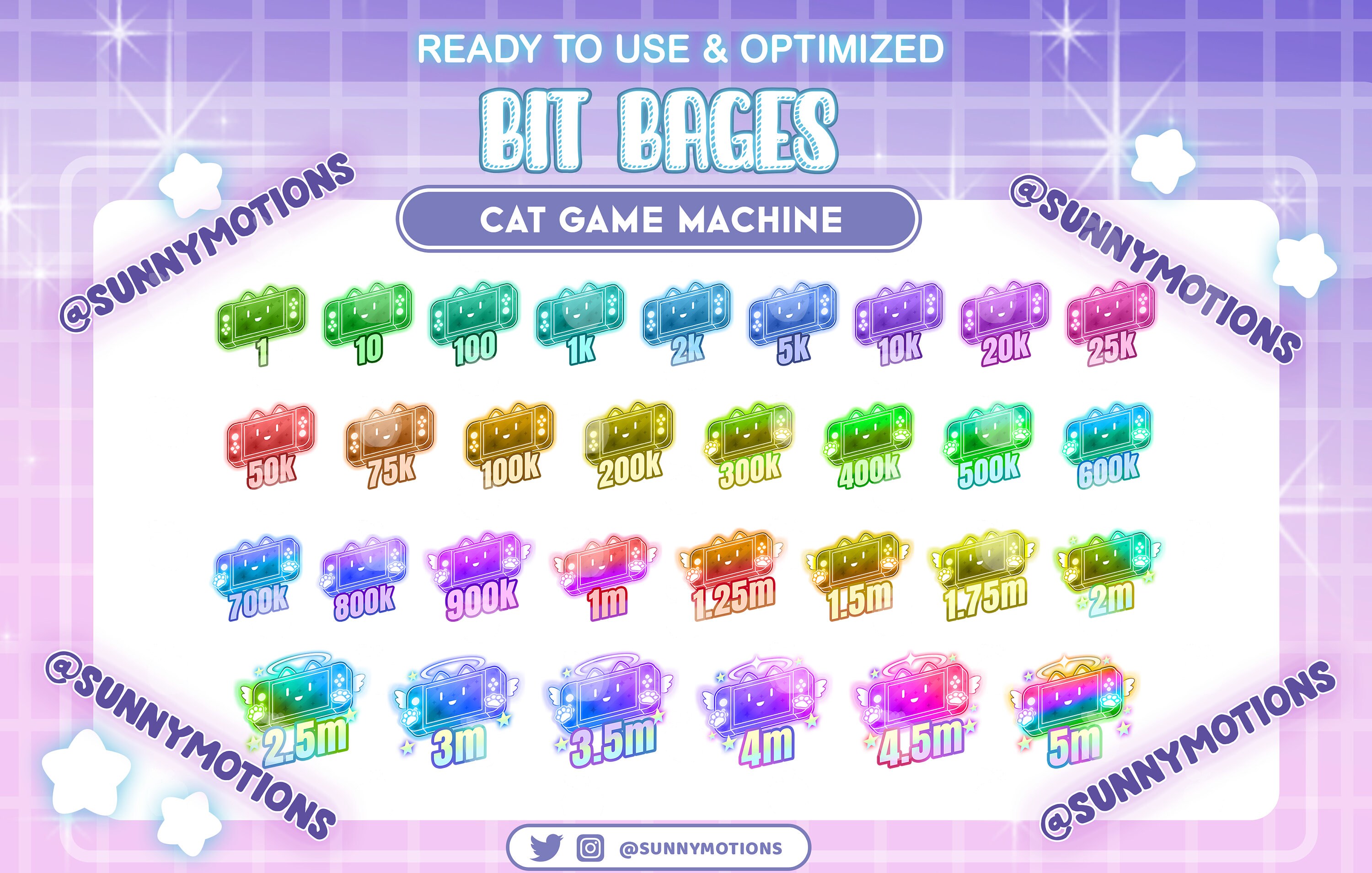 31x Colorful Neon Cat Console Switch Game Player Twitch Bit Badges ...