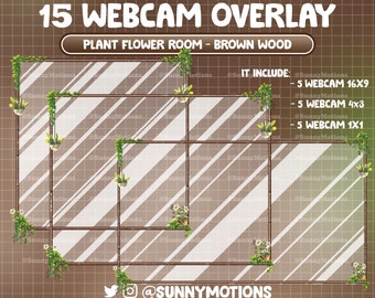 15 superposición de cámara web de flores de plantas animadas, madera marrón, decoración del bosque, superposición de contracción floral acogedora de Cottagecore, borde de cámara web, transmisión de cámara