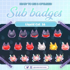16 insignias de subtítulos de Twitch con forma de cabeza de gato en forma de botella de líquido rojo, dorado y plateado con diamantes, estrella mágica kawaii para transmisores, orejas de gatito, superposición de Twitch de maullidos