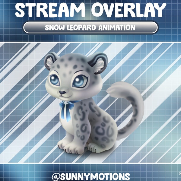 Animated Stream Decoration: Aesthetic Blue Snow Leopard / Kawaii Panthera Native Twitch Overlay / Ounce Add-on / Felid Asia Mountain Animal