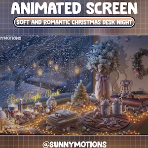 Animated Soft Romantic Christmas Desk Decoration Stream Overlay / Modern Living Room Twitch Screen / Cozy Snowy Xmas Midnight /Winter Forest