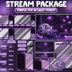 GEANIMEERDE Twitch Stream-pakket / Purple Spirit Nine Tailed Fox Spirit Forest Overlay / Moon Light Magic / Japanse scène / Akatsuki Clouds