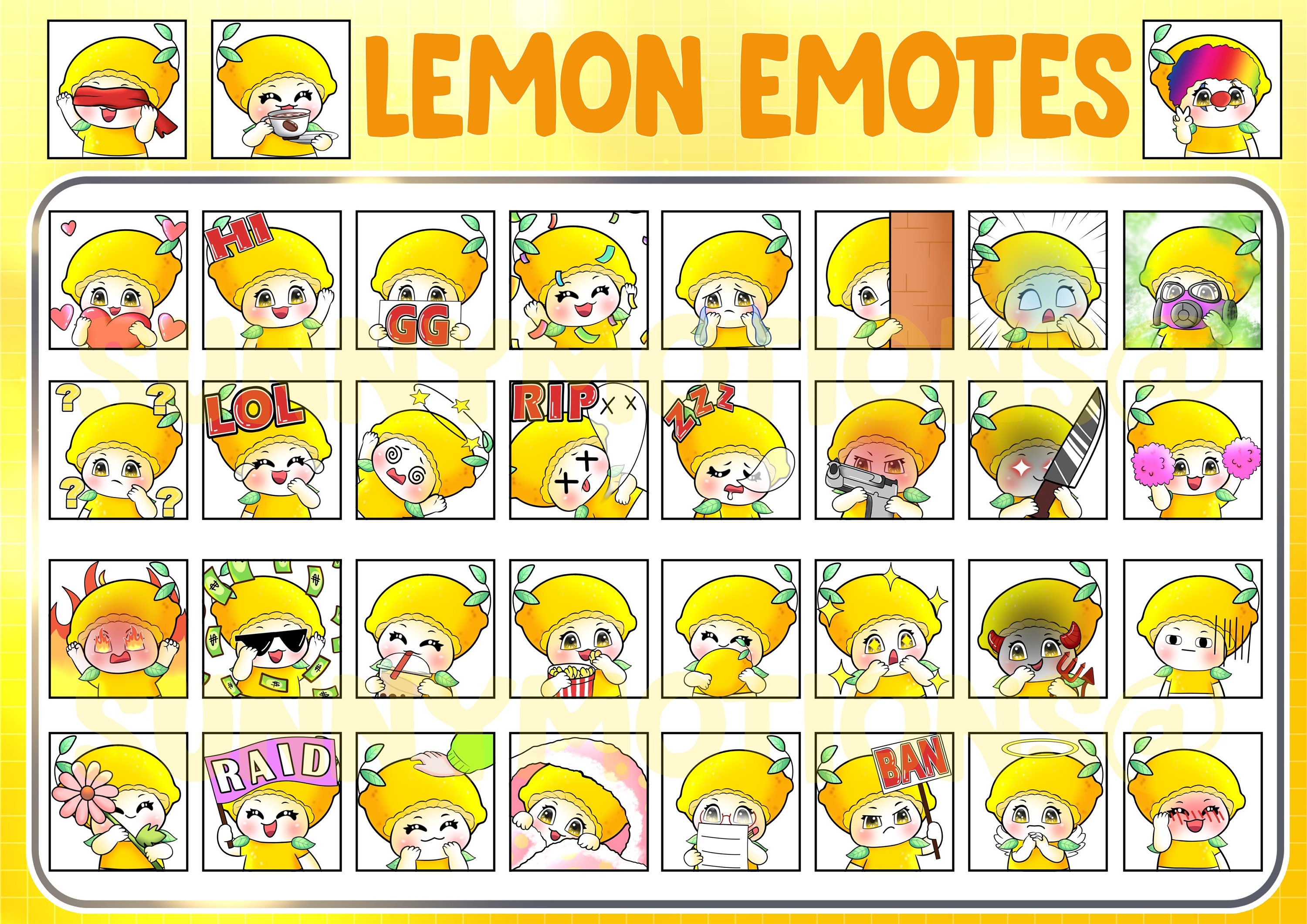 35 Cute Chibi Kawaii Lemon Twitch Discord Mixer Youtube Emotes / Fruit Emoji  / Subscriber Badges / Yellow Lime Fruit Loyalty Sub Bit Badges - Etsy  Australia