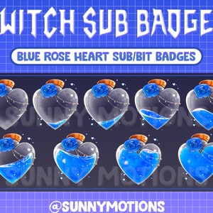 9 Blue Rose Liquid Heart Bottle Twitch Cheer Sub Bit Badges / Cute Valentine Emoji / Emotes / Perfume Loyalty Subscriber Badges For Streamer