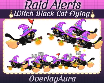Animated Witchy Black Cat Twitch Raid Alert | Gothic Halloween Stream Overlay | OBS, Streamlabs & Vtuber Asset