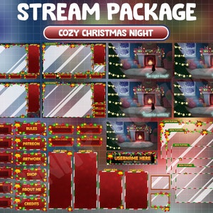 ANIMATED Twitch Stream Overlay Package / Christmas Night / Aesthetic Xmas / Cozy Noel Tree / New Year / Holiday / Black Cat / Snow Falling