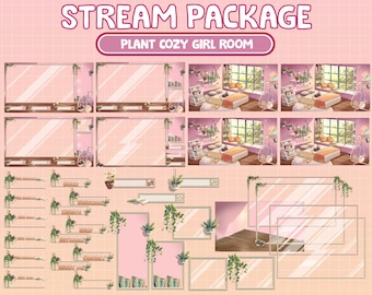 FULL ANIMATED Twitch Stream Package / Animated Love Cozy Bedroom With Black Cat Twitch Screen Overlay | Read Book Room Plant Lover Bedroom