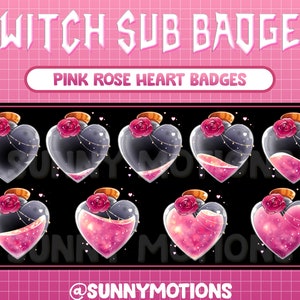 9 Pink Rose Liquid Heart Bottle Twitch Cheer Sub Bit Badges / Cute Valentine Emoji / Emotes / Perfume Loyalty Subscriber Badges For Streamer