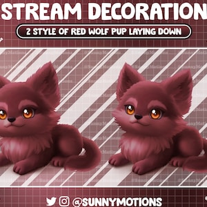 Animated Stream Decoration: Aesthetic Cute Dark Red Wolf Pup Laying Down, Blood Baby Wolf Cub Twitch Overlay Animal Wild Forest Vtuber Asset