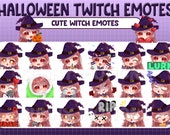 Twitch Halloween Emotes / Cute Chibi Witch Emotes For Streamer / Red Hair Red Eyes / Custom Emotes / Kawaii Emote Pack / Live Streaming