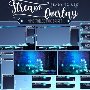 FULL ANIMATED Twitch Stream Package / Spirit Nine Tailed Fox In Spirit Forest Stream Overlay Set / Moon Light Magic Forest Twitch Design