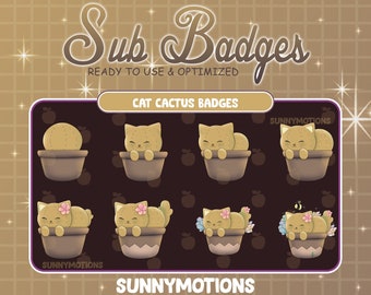 8 Yellow Orange Cat Cactus Twitch Sub Badges / Kawaii Cute Succulent Plant  Bit Badges / Desert Plant Badges For Streamers / Discord Youtube