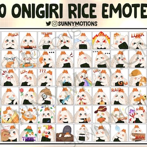 60x Cute Chibi Onigiri Rice Twitch Discord Mixer Youtube Emotes, Kawai Japan Food Emoji, Riceball Subscriber Loyalty Sub Bit Badges, Sushi