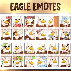 Lindos gestos de discordia de Twitch de águila Kawaii / Emoji animal / Suscriptor / Insignias de sub bits de lealtad / Puntos de canal / Paquete de pájaro marrón blanco