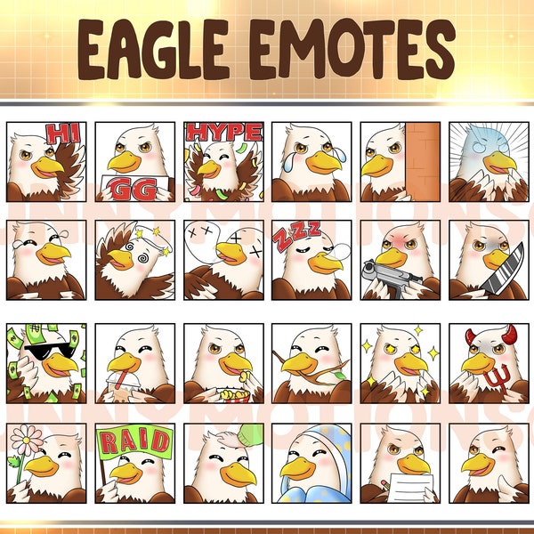 Emotes Discord Twitch aigle kawaii mignon / Emoji animaux / Abonné / Badges de fidélité Sub Bit / Points de chaîne / Bundle oiseau brun blanc