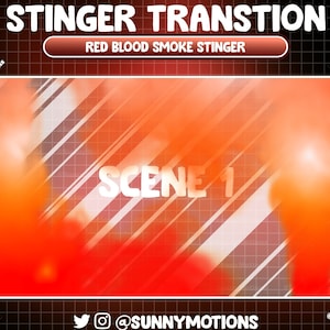 1 Red Blood Smoke Animated Twitch Stinger Transition, Halloween Night Smooth Smokey Phase Stream Transition, Crimson Minimal Simple Overlays