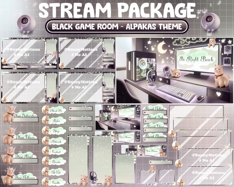 ANIMATED Twitch Overlay Stream Package: Lo-fi Black White PC Set UP ...
