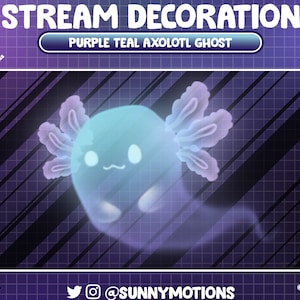 1 Animated Stream Decoration: Aesthetic Purple Teal Axolotl Ghost, Scary Halloween Salamander, Horror Night Game Room Add-on Twitch Overlay