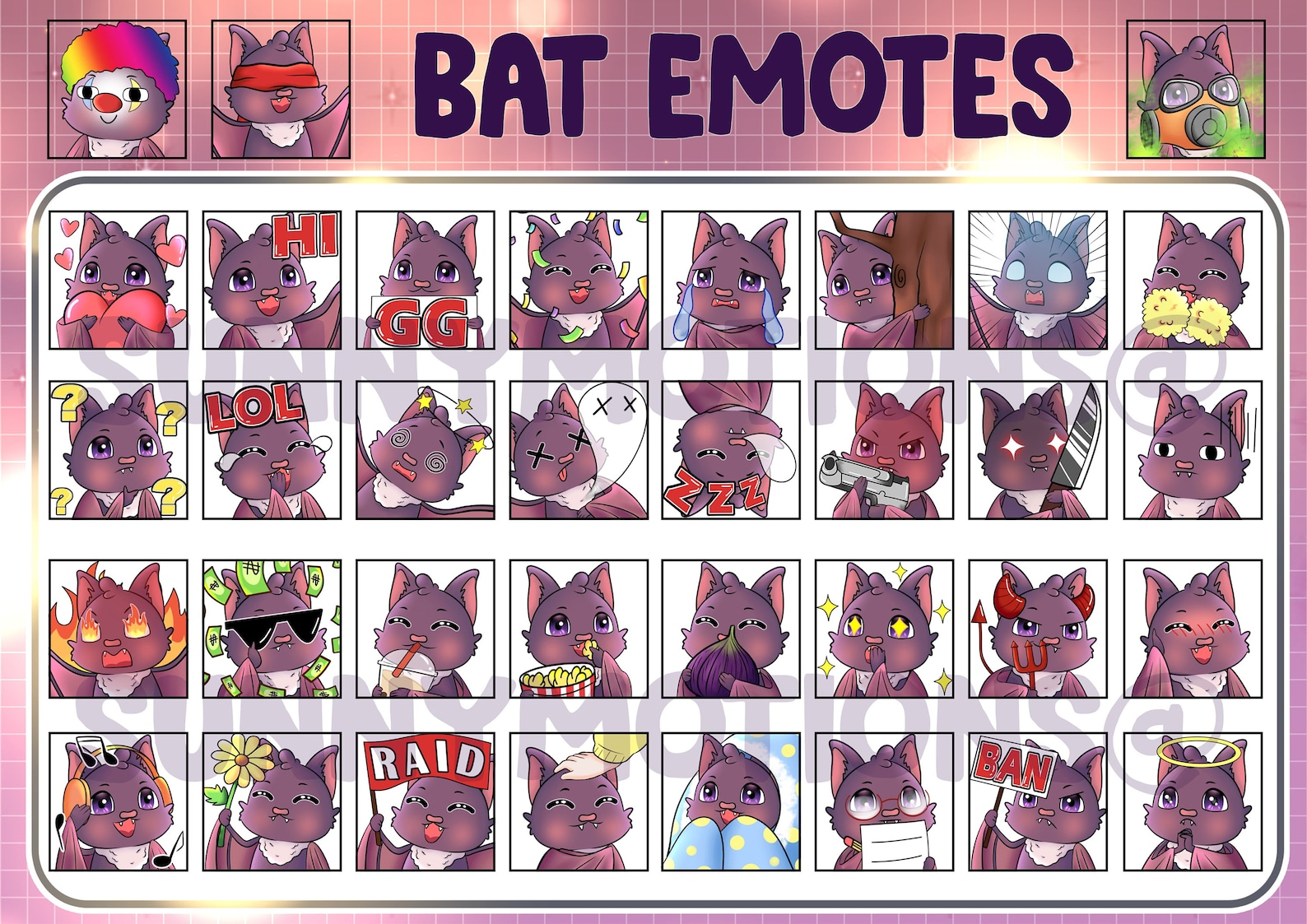 35x Cute Bat Twitch Discord Emotes / Kawai Mammal Animal Emoji Etsy UK