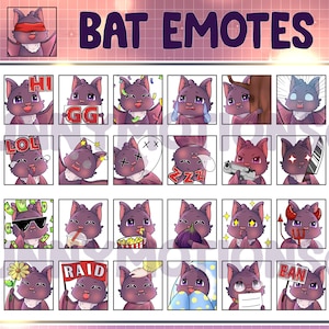 35 emote di discordia con contrazione del pipistrello carino / Emoji animale mammifero Kawai / Distintivi sub bit fedeltà volanti / Punti canale / Pacchetto pipistrello vampiro marrone
